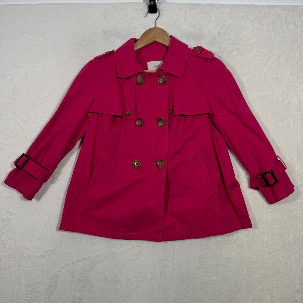 LOFT Trench Coat Womens MP Pink Double Breasted Cropped Petite Epaulette Cotton
